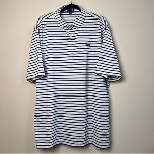 Stitch Golf white blue stripes button short sleeve Men's collared Polo Shirt XL